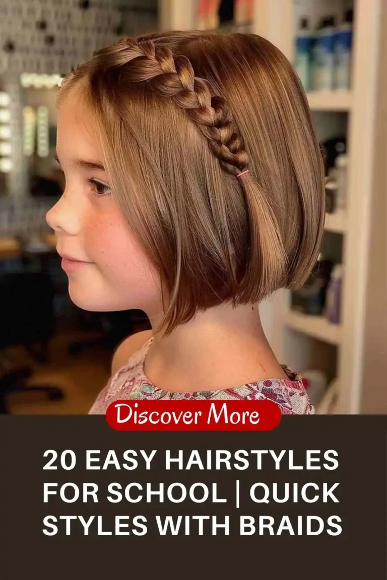 Young girl with a short bob haircut styled with a neat side braid, showing easy hairstyles for school that look clean and practical for everyday wear.