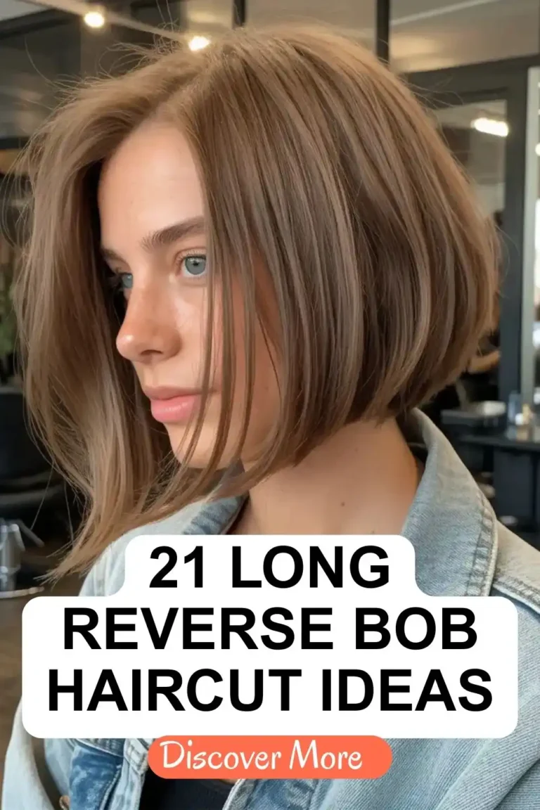 Long reverse bob haircut featuring an inverted bob with longer front layers, angled shape, and a sleek modern finish.