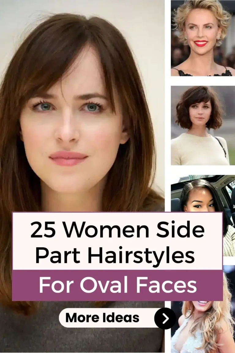 Side part hairstyles for oval faces featuring soft layers, face-framing bangs, and balanced cuts that enhance natural symmetry.
