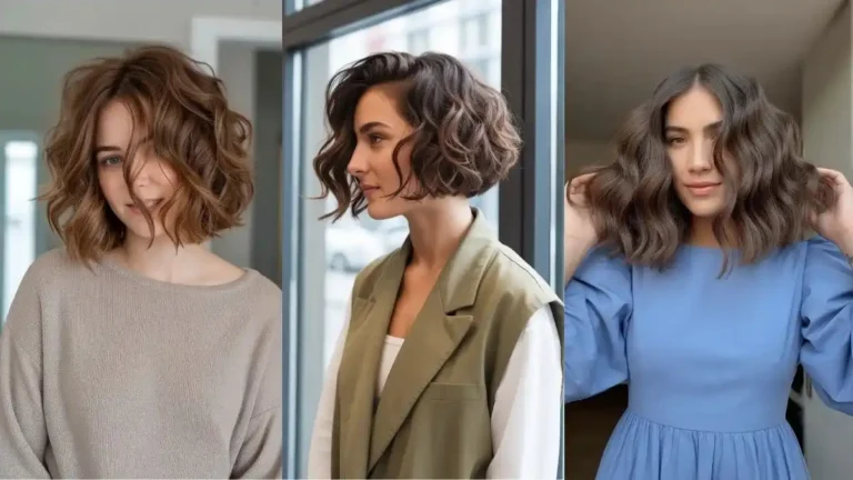 Three women showcasing modern wavy bob hairstyles with soft texture and natural volume, styled in casual and chic looks for everyday wear.